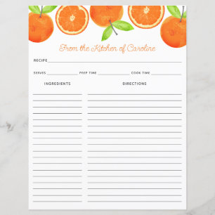 Oranges Citrus Fruit Recipe Card Binder Insert