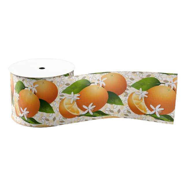 Oranges Citrus Fruits Flowers Grosgrain Ribbon (Spool)