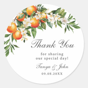 Oranges Citrus Fruits Greenery Orchard Wedding Classic Round Sticker