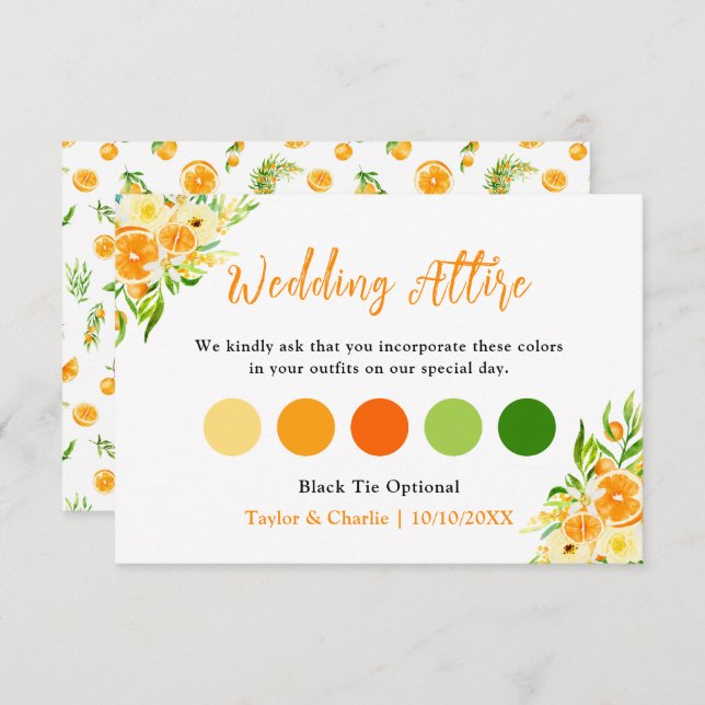 Oranges Citrus Wedding Attire Dress Code Enclosure Card (Front/Back)