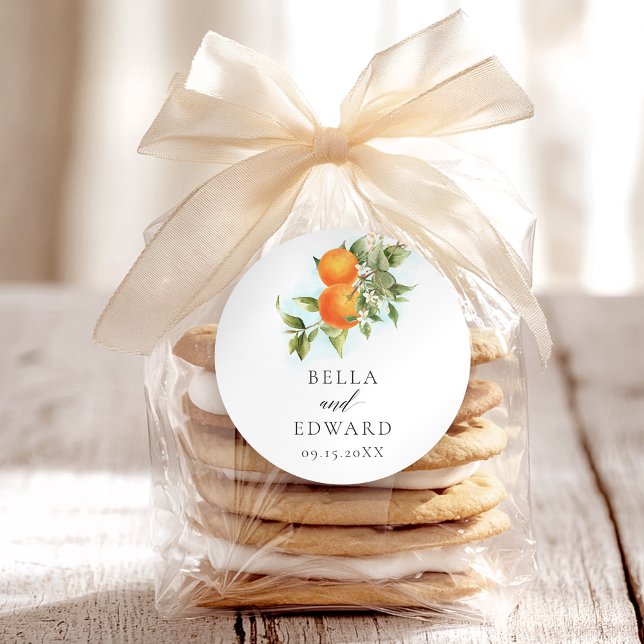 Oranges Citrus Wedding Classic Round Sticker (Creator Uploaded)