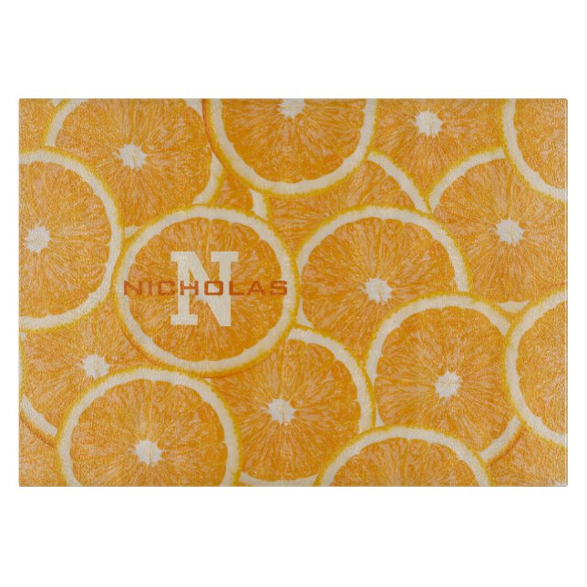 Oranges custom monogram cutting board (Front)