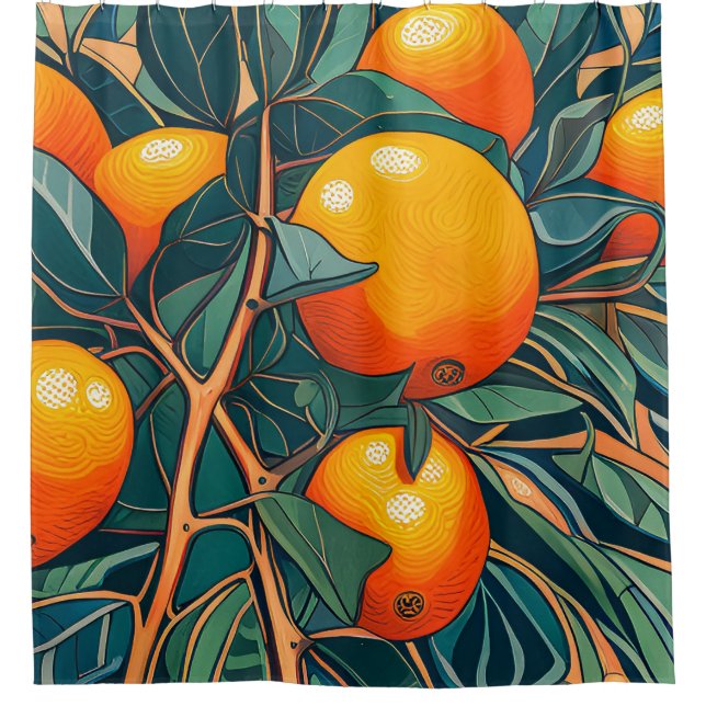 Oranges Design Shower Curtain With Liner (Front)