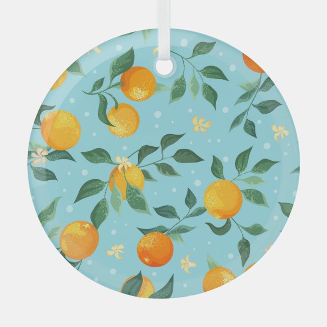 Oranges, flowers: textile seamless pattern. glass tree decoration (Front)