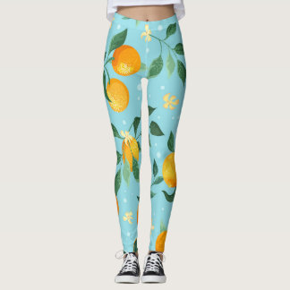 Oranges, flowers: textile seamless pattern. leggings