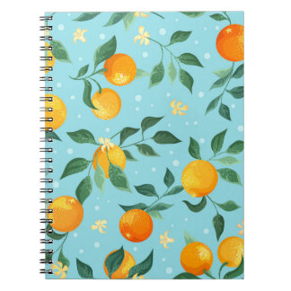 Oranges, flowers: textile seamless pattern. notebook