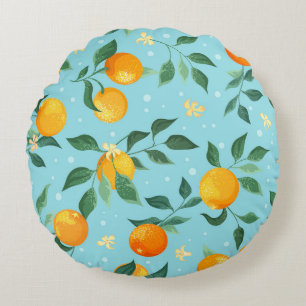 Oranges, flowers: textile seamless pattern. round cushion
