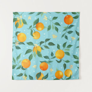 Oranges, flowers: textile seamless pattern. tapestry