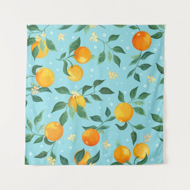 Oranges, flowers: textile seamless pattern. tapestry (Front)