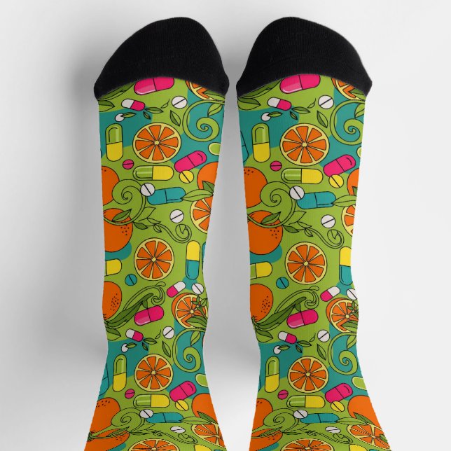 Oranges Fruit Vines Retro Pharmacy Socks (Top)