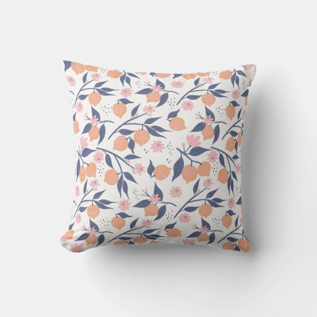 Oranges fruit with blue leaves cushion (Front)