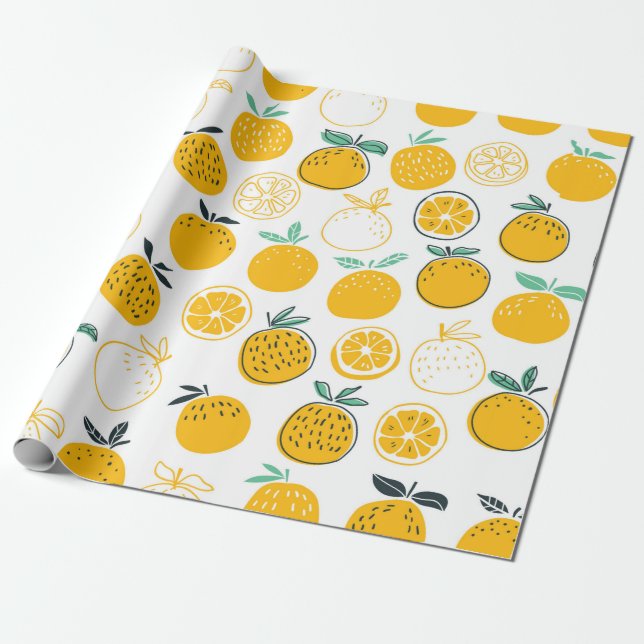 Oranges fruits seamless pattern wrapping paper (Unrolled)
