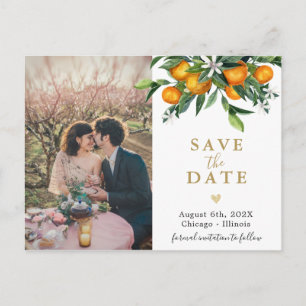 Oranges garden save the date photo postcard