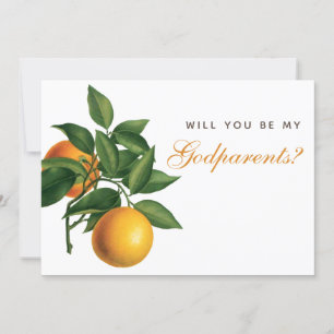Oranges Godparents Proposal Botanical Green Leaves Card