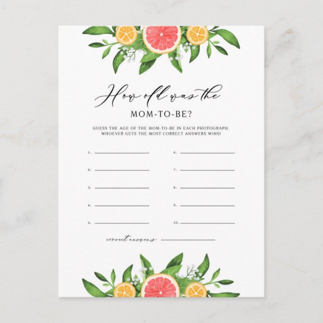 Oranges & Grapefruit How Old Was Mum-to-be Card (Front)