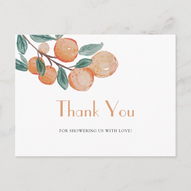 Oranges Green Leaf Baby Shower Thank You Postcard (Front)