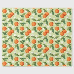Oranges, Green Leaves and White Flowers Pattern Wrapping Paper