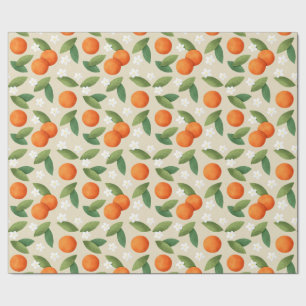 Oranges, Green Leaves and White Flowers Pattern Wrapping Paper