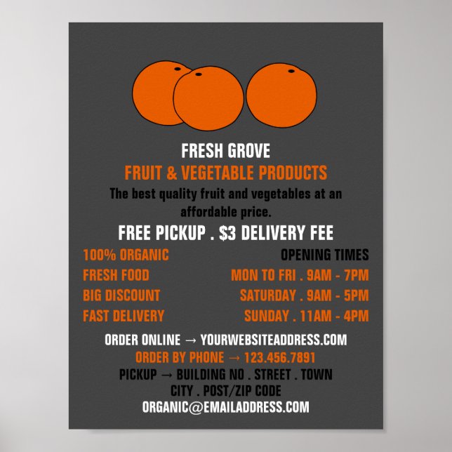 Oranges, Greengrocers Advertising Poster (Front)