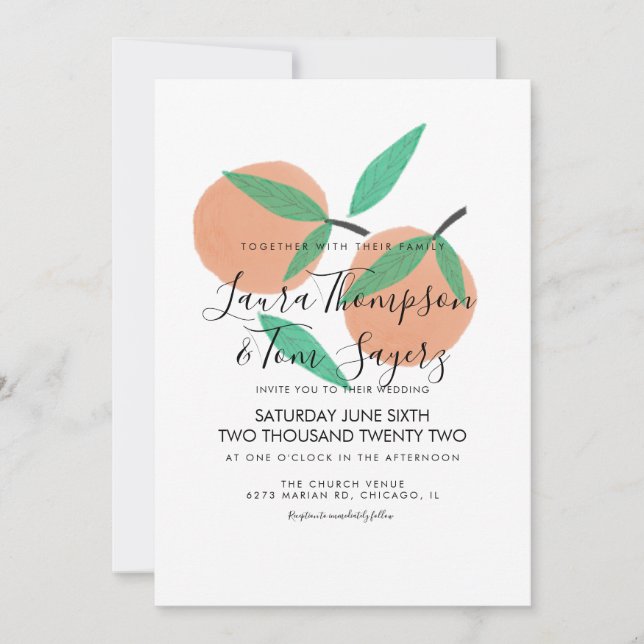 Oranges Hand Drawn Citrus Greenery  Wedding  Invitation (Front)