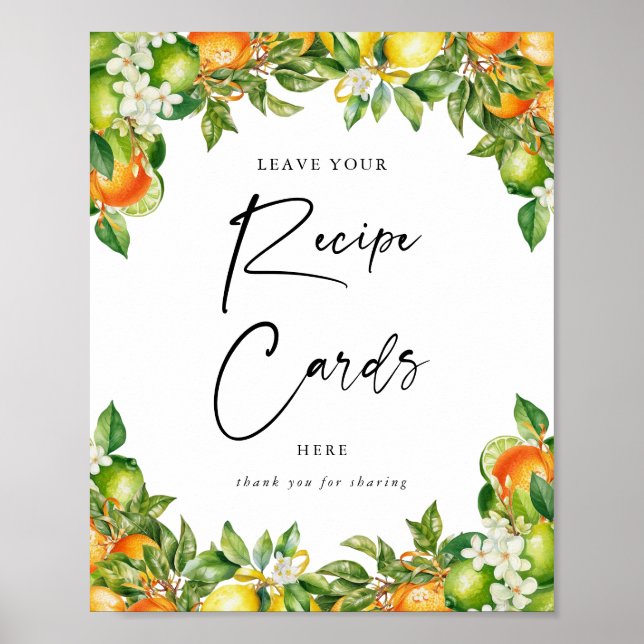 Oranges Lemon Citrus Recipe Cards Sign (Front)