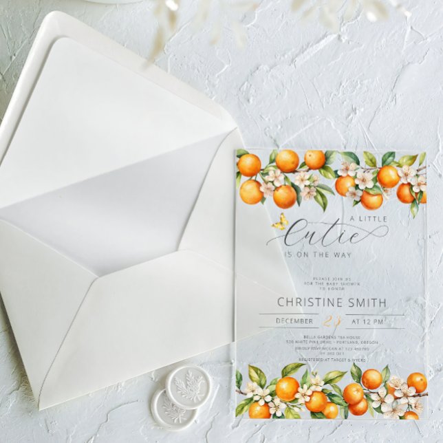 Oranges Little Cutie Is On The Way Baby Shower Acrylic Invitations (Creator Uploaded)