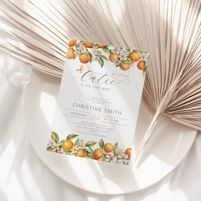 Oranges Little Cutie Is On The Way Baby Shower Invitation (Creator Uploaded)