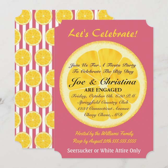 Oranges & Nantucket Red Fiesta Cocktail Party Invitation (Front/Back)