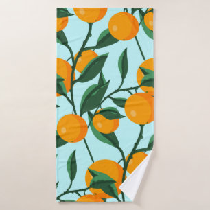 oranges on leaf branches seamless pattern, citrus bath towel