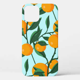 oranges on leaf branches seamless pattern, citrus iPhone 12 case