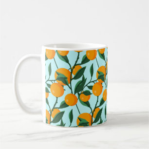 oranges on leaf branches seamless pattern, citrus coffee mug
