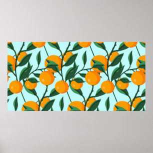 oranges on leaf branches seamless pattern, citrus poster