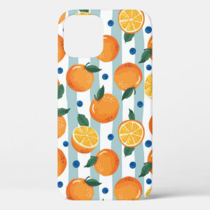 Oranges on striped background, summer pattern. iPhone 12 case