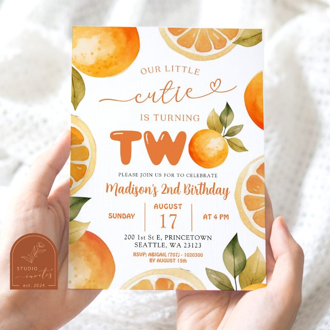 Oranges Our Little Cutie Turning Two 2nd Birthday Invitation (Creator Uploaded)