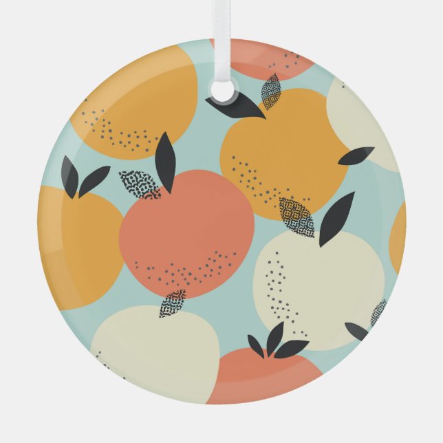Oranges Pattern: Vibrant Seamless Design. Glass Tree Decoration (Front)