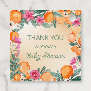Oranges Pink Flowers Little Cute Baby Shower Favour Tags