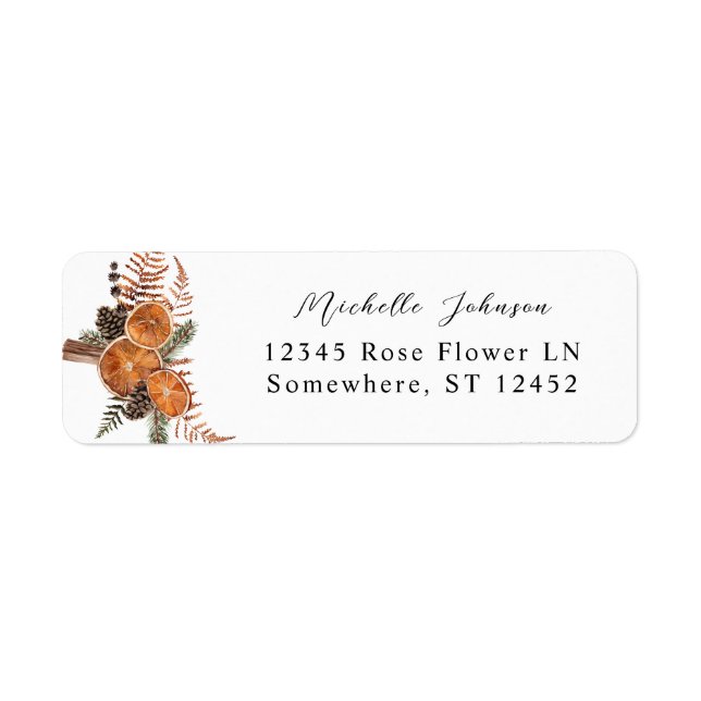 Oranges Rustic Holiday Return Address (Front)