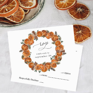Oranges Rustic Holiday w Meal RSVP 3 Card