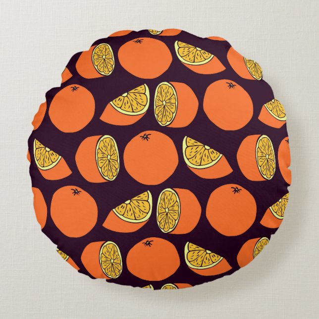 Oranges seamless pattern, vintage texture. round cushion (Front)