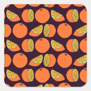 Oranges seamless pattern, vintage texture. square sticker
