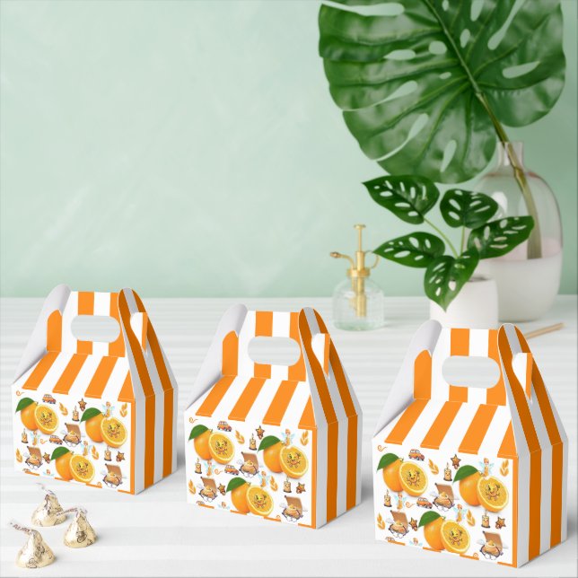 Oranges Stripe Happy Birthday Gable Favour Box  (Multiple)