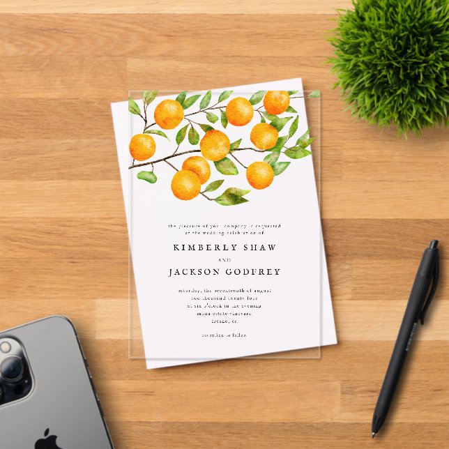Oranges Summer Garden Wedding Acrylic Invitations (Insitu (Invitation Card))