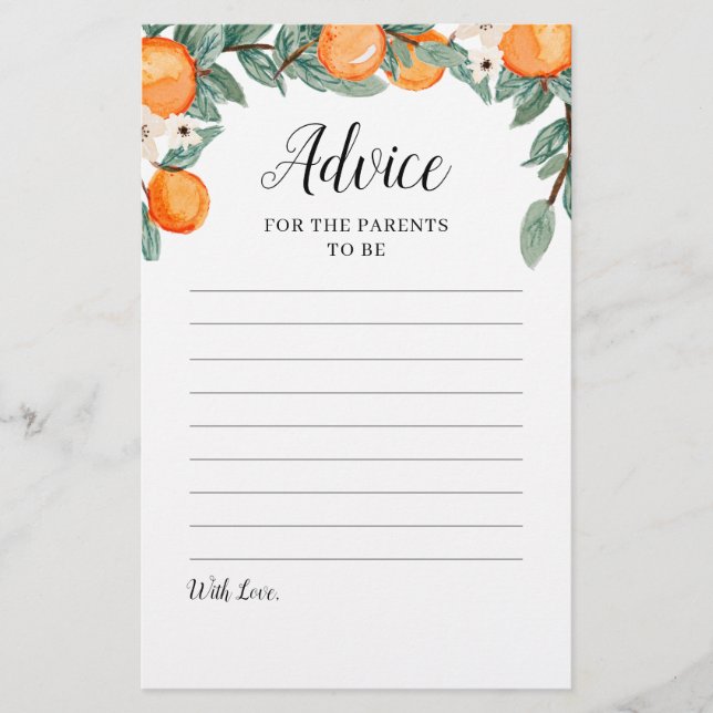 Oranges Twin Baby Shower Advice for Parents (Front)