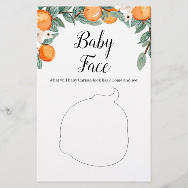 Oranges Twin Baby Shower Baby Face Game (Front)