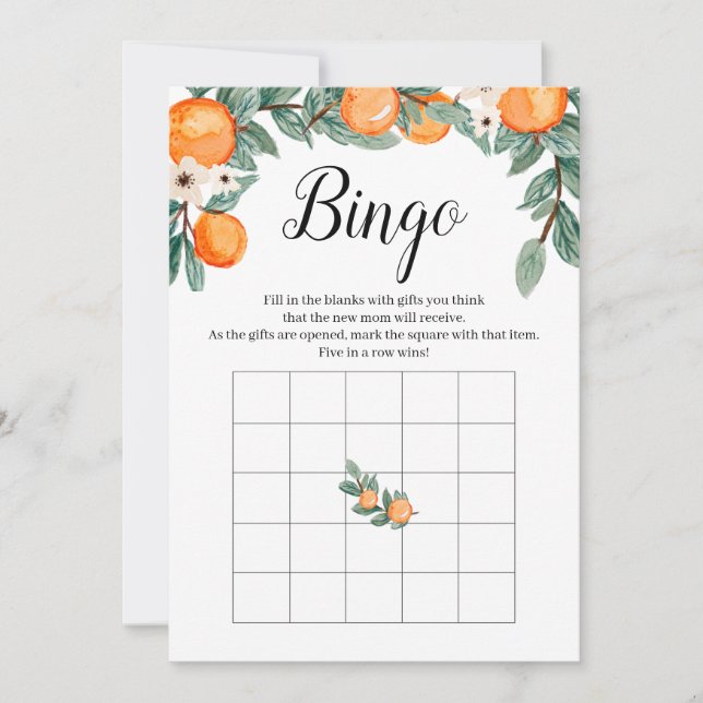 Oranges Twin Baby Shower Bingo Game Invitation (Front)