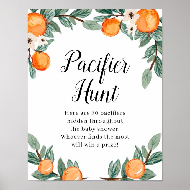 Oranges Twin Baby Shower Pacifier Hunt Poster (Front)