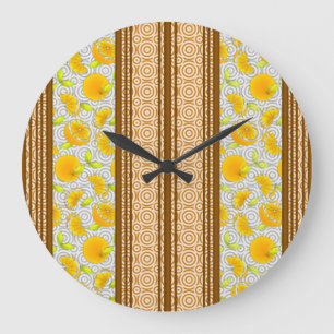 Oranges Watercolor Stripes and Circles Large Clock