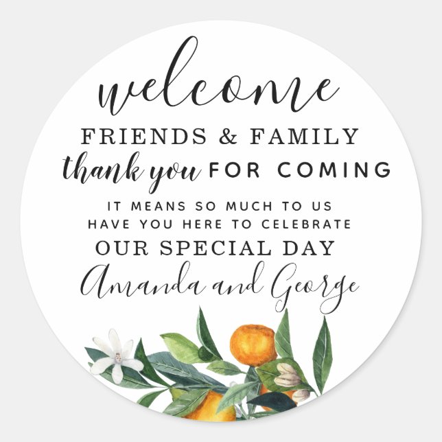 Oranges Wedding favour personalised thank you Classic Round Sticker (Front)