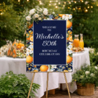 Oranges White Flowers Navy Blue Birthday Welcome
