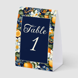 Oranges White Flowers Navy Blue Table Number